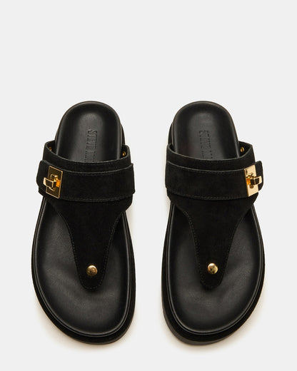 THONA Black Suede Women's Flatform Thong Sandal | Steve Madden