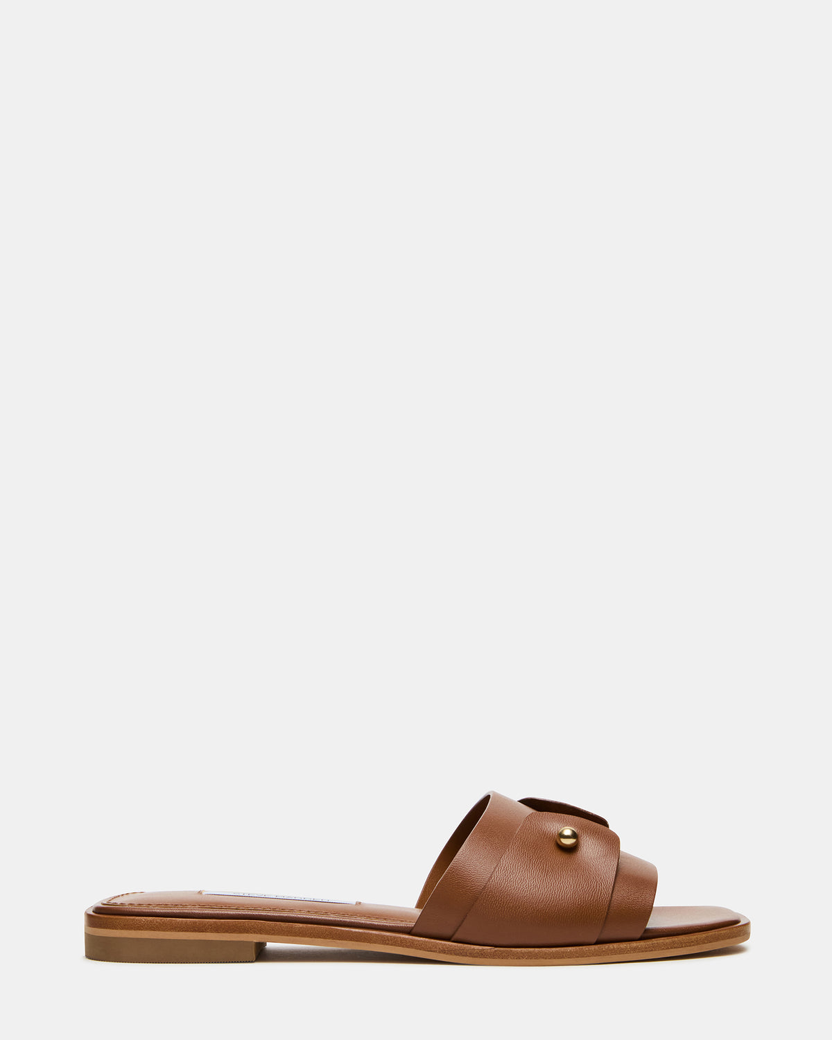 HASTEN Brown Leather Gold Detail Slide Women's Sandal | Steve Madden