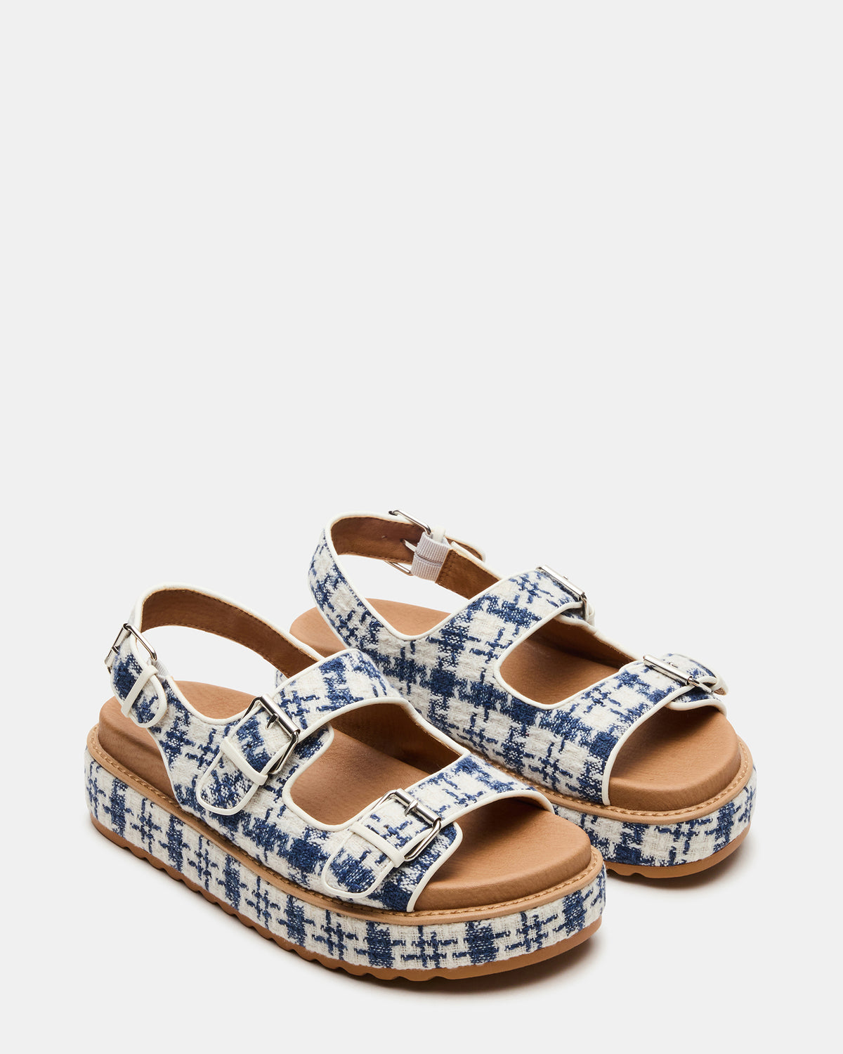 BIGMONA2.0 Blue/White Platform Footbed Flatform Women's Sandal | Steve Madden
