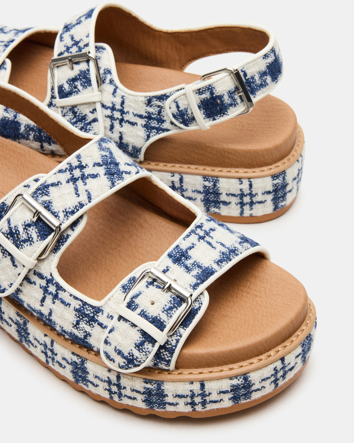 BIGMONA2.0 Blue/White Platform Footbed Flatform Women's Sandal | Steve Madden