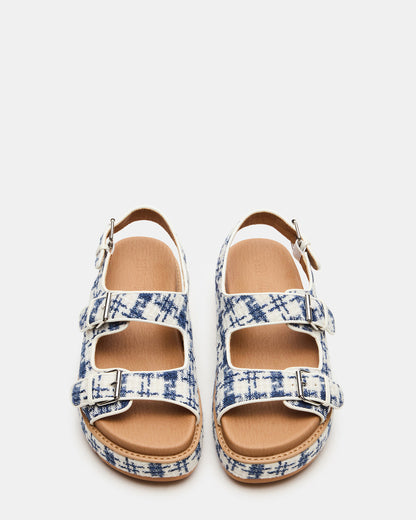 BIGMONA2.0 Blue/White Platform Footbed Flatform Women's Sandal | Steve Madden
