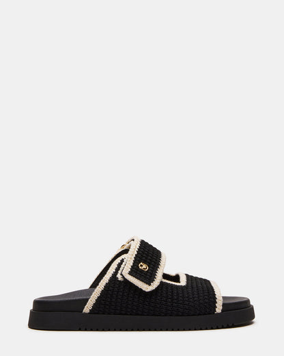 MAYSIE Black Multi Woven Flatform Footbed Slide Women's Sandal | Steve Madden