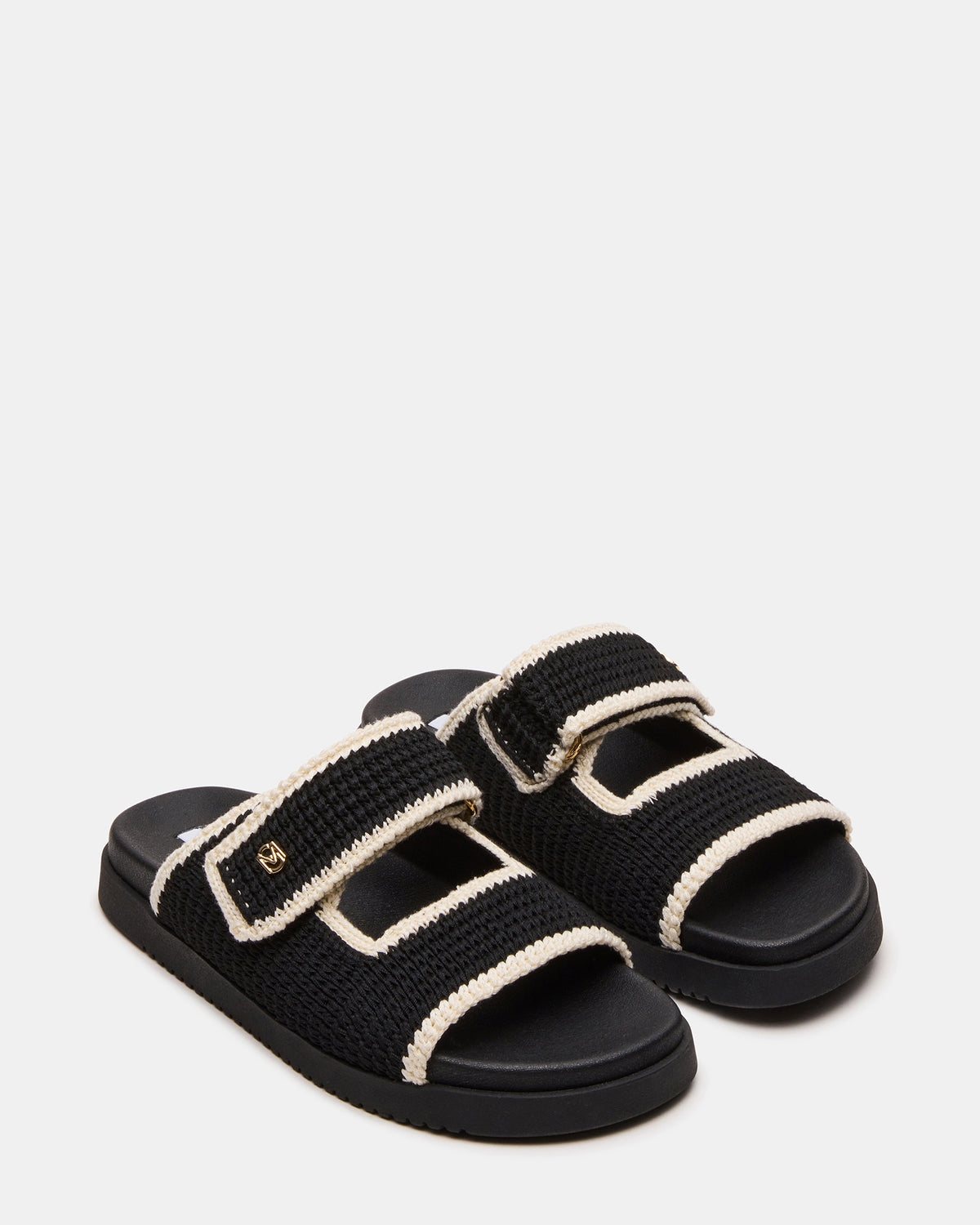 MAYSIE Black Multi Woven Flatform Footbed Slide Women's Sandal | Steve Madden