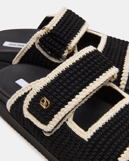 MAYSIE Black Multi Woven Flatform Footbed Slide Women's Sandal | Steve Madden