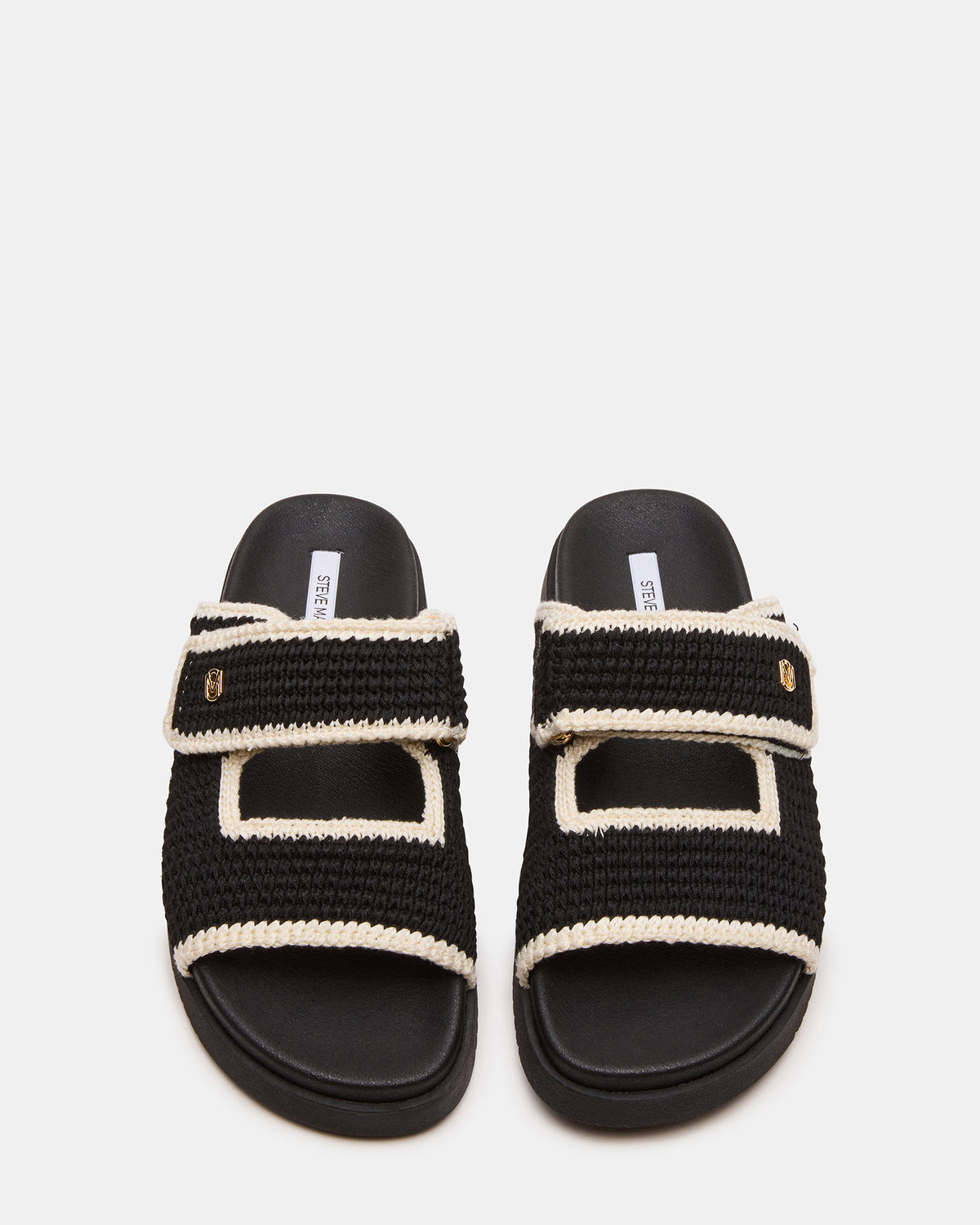 MAYSIE Black Multi Woven Flatform Footbed Slide Women's Sandal | Steve Madden