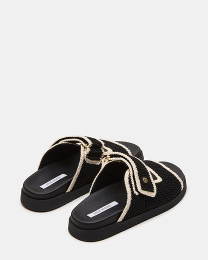 MAYSIE Black Multi Woven Flatform Footbed Slide Women's Sandal | Steve Madden
