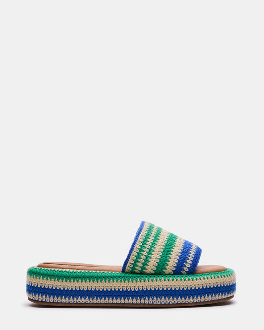 BEACHY Woven Green Multi Platform Slide Women's Sandal | Steve Madden