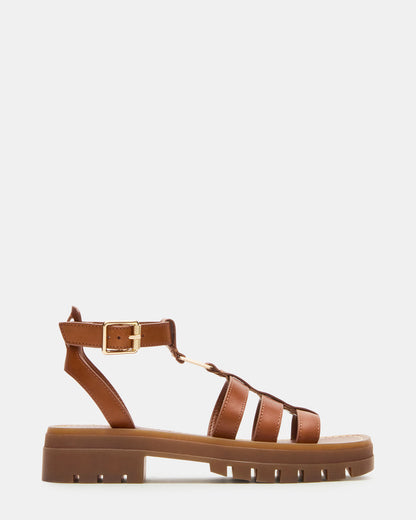 JARELLI Tan Leather Strappy Platform Women's Sandal | Steve Madden
