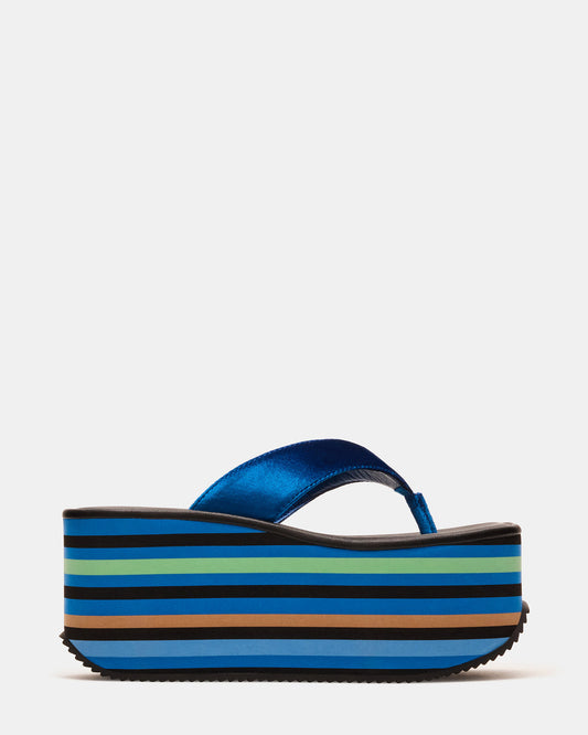 SEVILLA Blue Multi Thong Platform Chunky Flatform Square-Toe Women's Sandal | Steve Madden