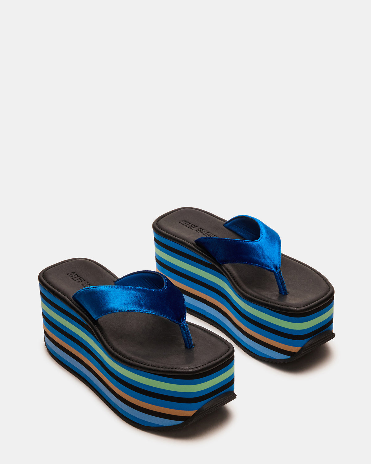 SEVILLA Blue Multi Thong Platform Chunky Flatform Square-Toe Women's Sandal | Steve Madden
