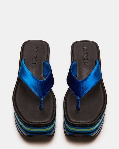 SEVILLA Blue Multi Thong Platform Chunky Flatform Square-Toe Women's Sandal | Steve Madden