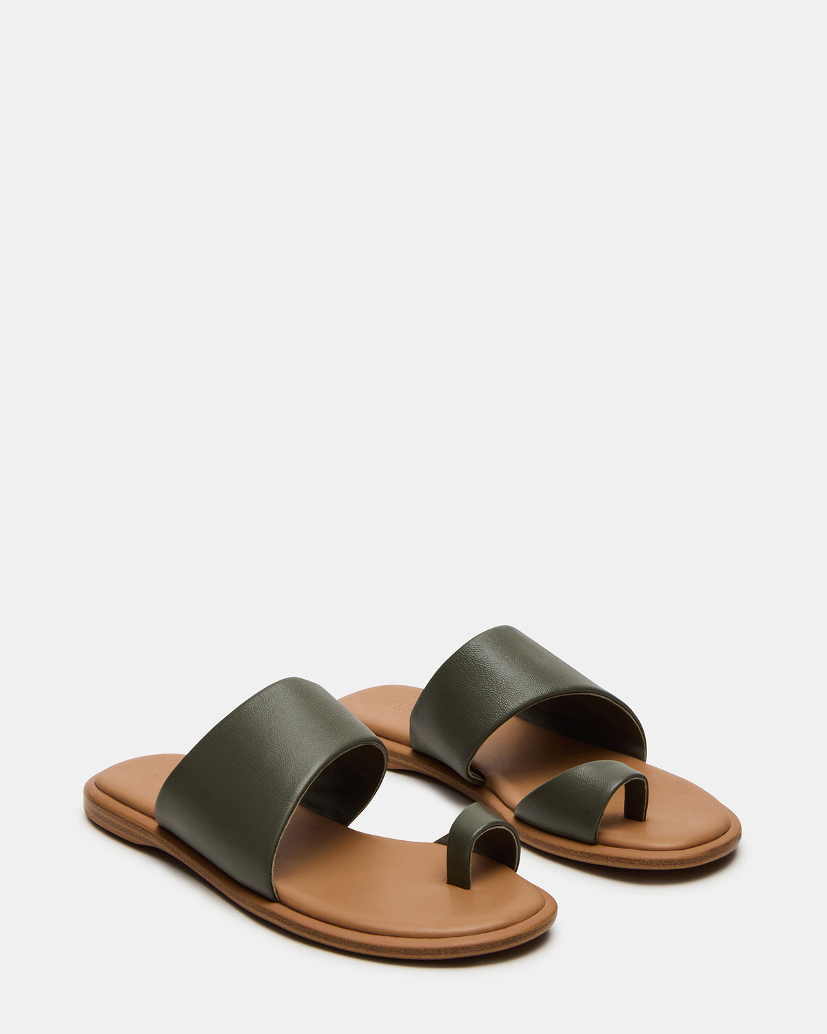 ZANI Olive Leather Women's Slide Sandal | Steve Madden