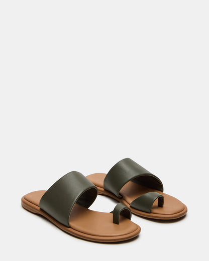 ZANI Olive Leather Women's Slide Sandal | Steve Madden