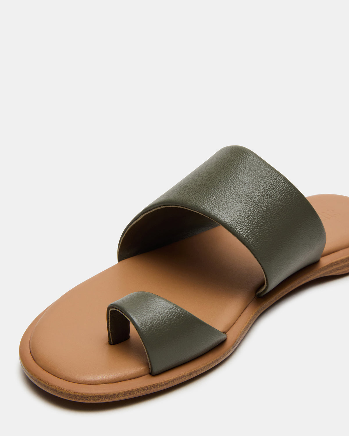 ZANI Olive Leather Women's Slide Sandal | Steve Madden