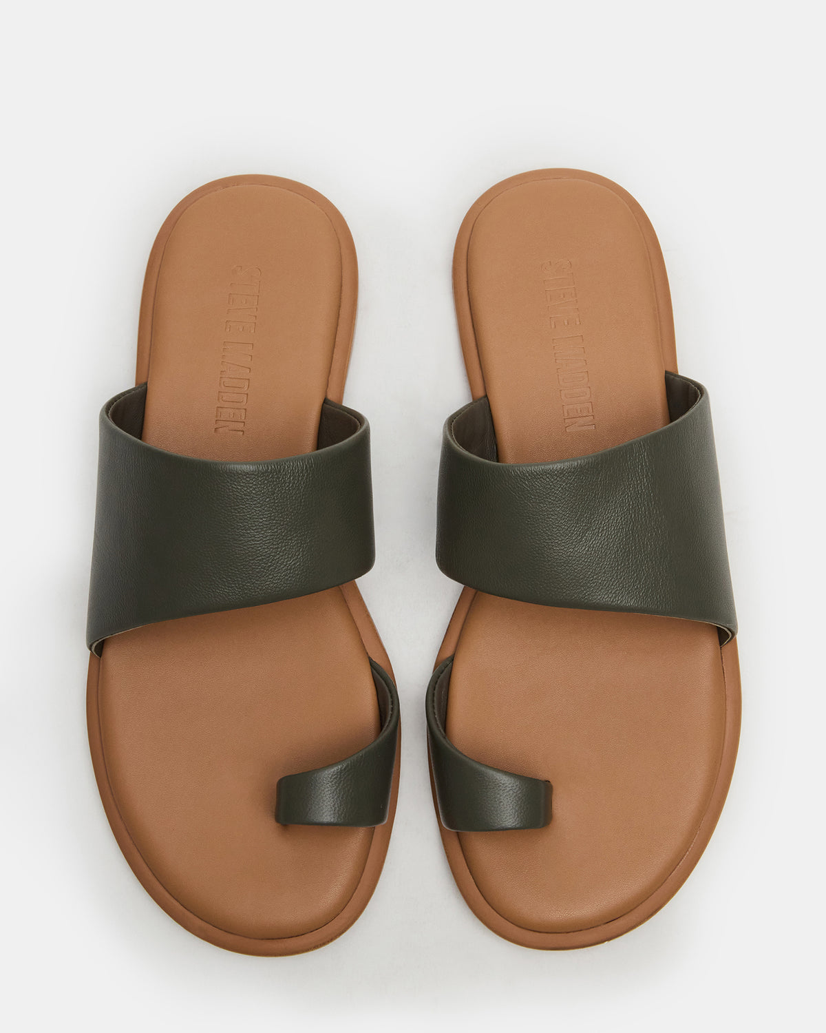 ZANI Olive Leather Women's Slide Sandal | Steve Madden