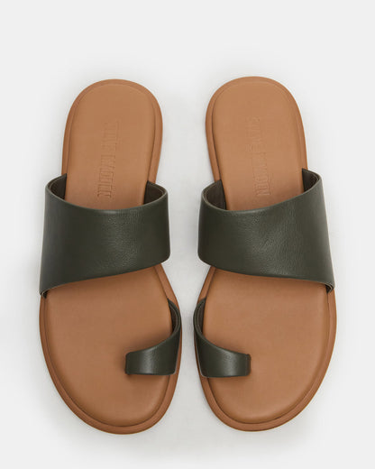 ZANI Olive Leather Women's Slide Sandal | Steve Madden