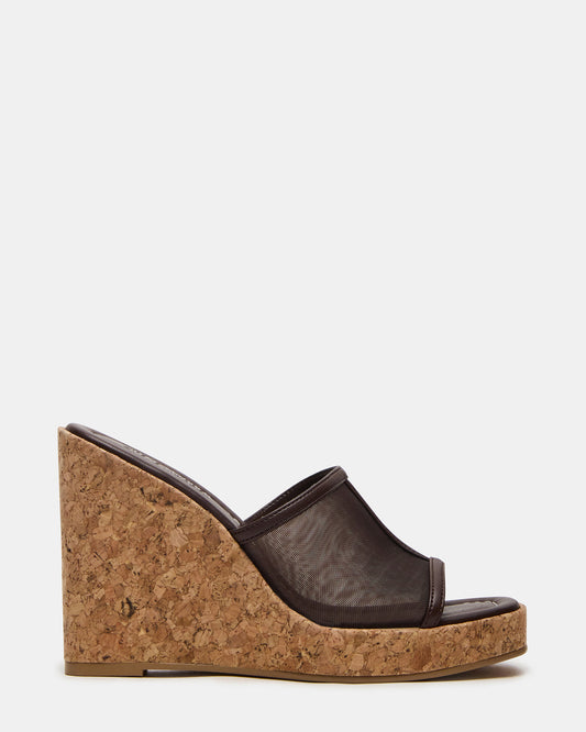 CRUZ Brown Square-Toe Platform Mesh Wedge Mule Women's Sandal | Steve Madden