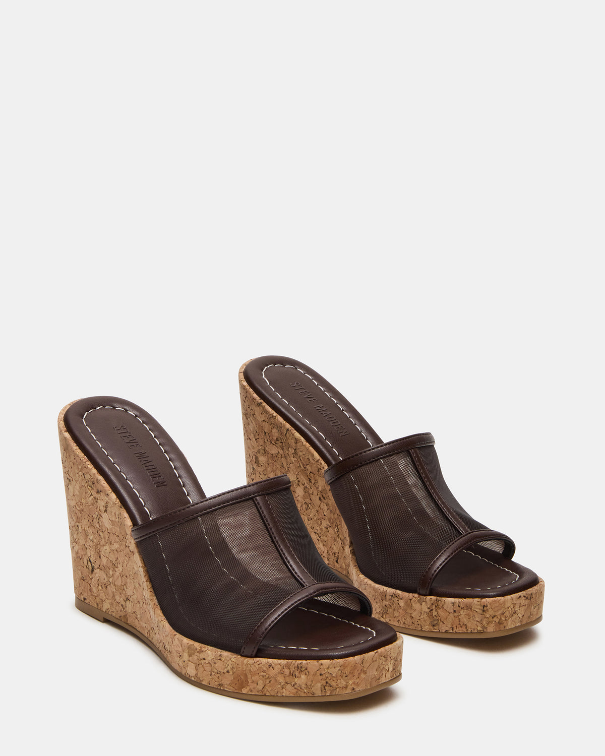CRUZ Brown Square-Toe Platform Mesh Wedge Mule Women's Sandal | Steve Madden