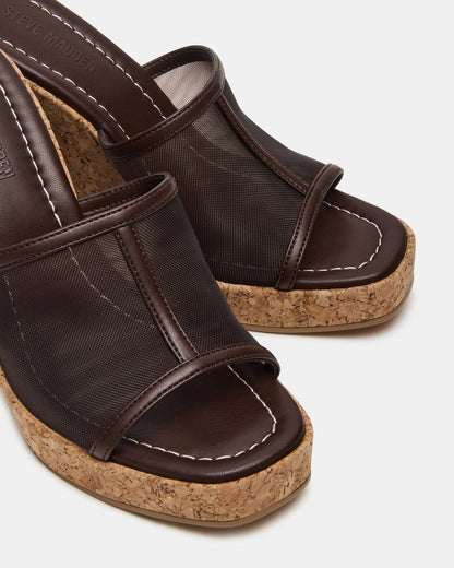 CRUZ Brown Square-Toe Platform Mesh Wedge Mule Women's Sandal | Steve Madden