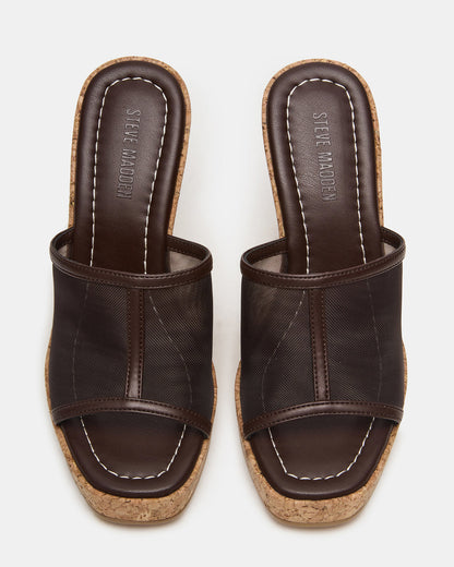 CRUZ Brown Square-Toe Platform Mesh Wedge Mule Women's Sandal | Steve Madden