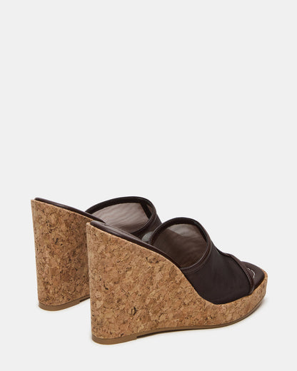 CRUZ Brown Square-Toe Platform Mesh Wedge Mule Women's Sandal | Steve Madden