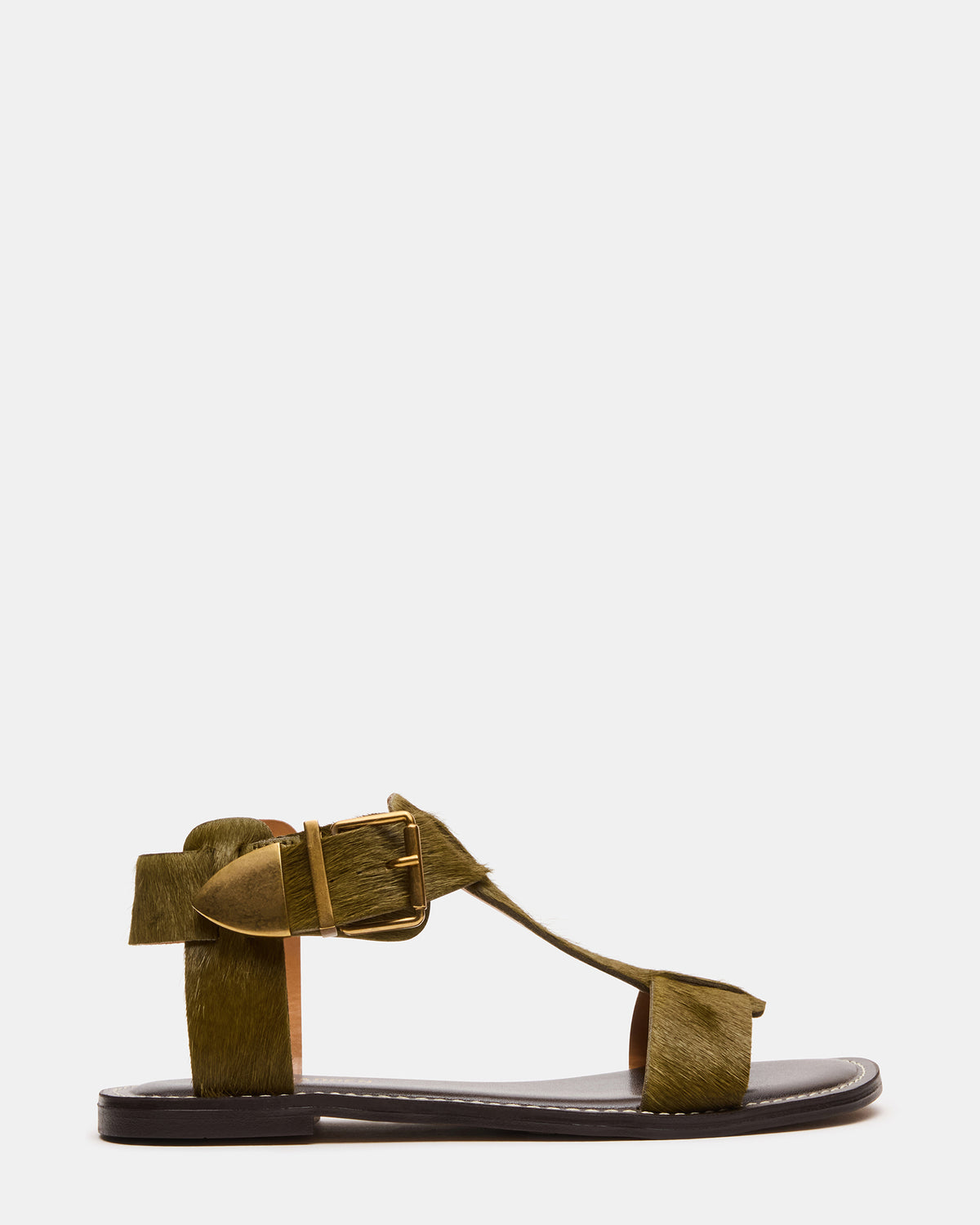 BRAZINN Olive Strappy Flat Sandal Women's Sandal | Steve Madden