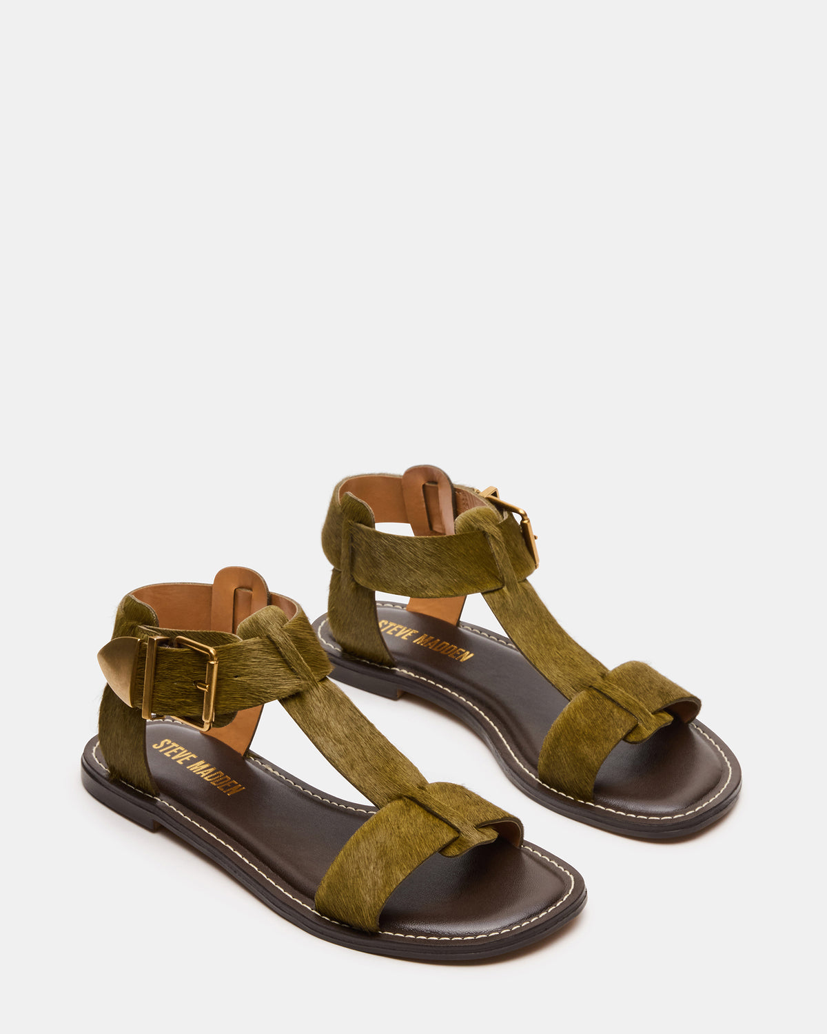 BRAZINN Olive Strappy Flat Sandal Women's Sandal | Steve Madden
