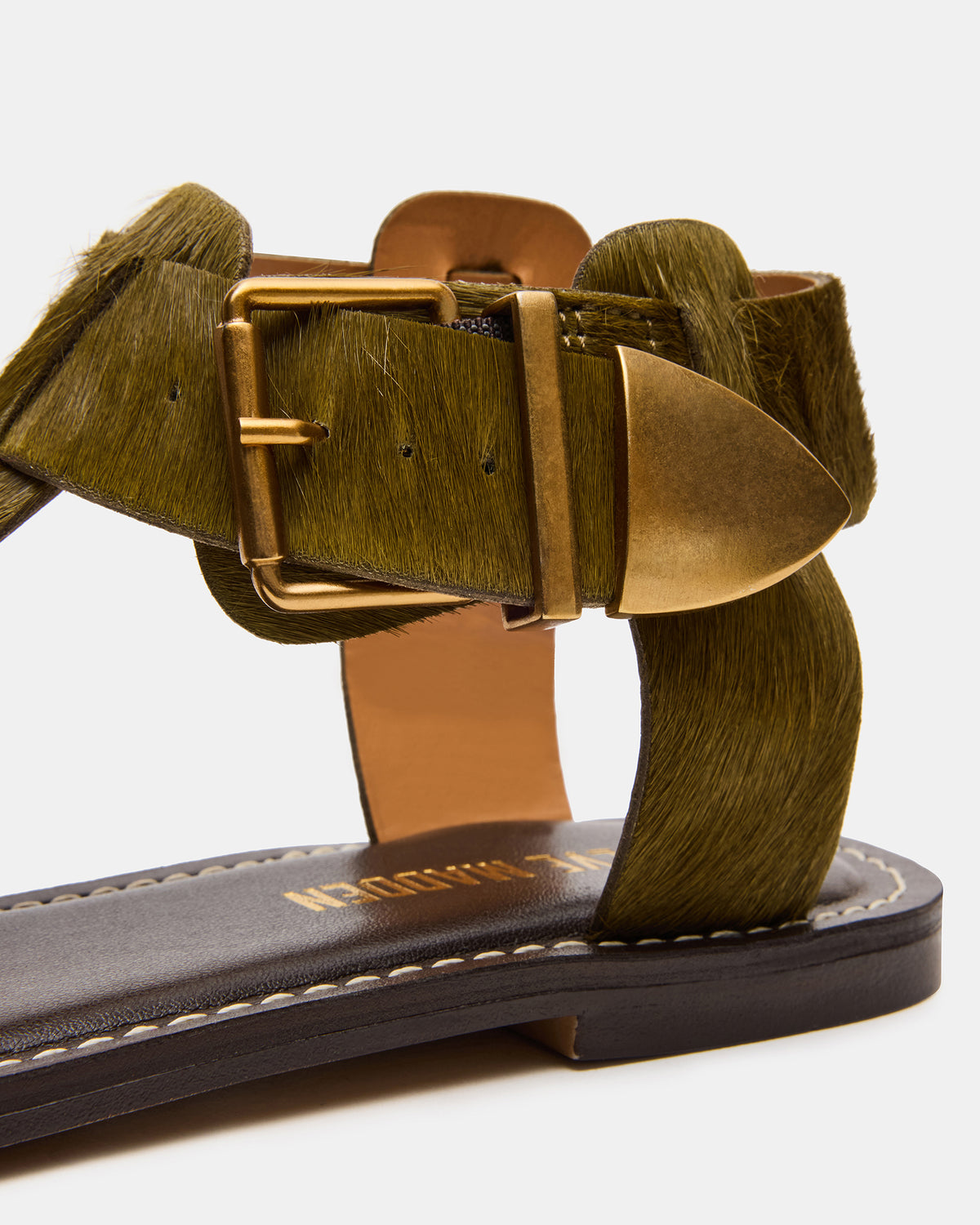 BRAZINN Olive Strappy Flat Sandal Women's Sandal | Steve Madden