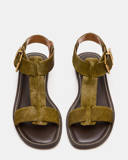 BRAZINN Olive Strappy Flat Sandal Women's Sandal | Steve Madden