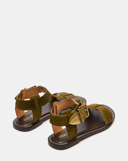 BRAZINN Olive Strappy Flat Sandal Women's Sandal | Steve Madden