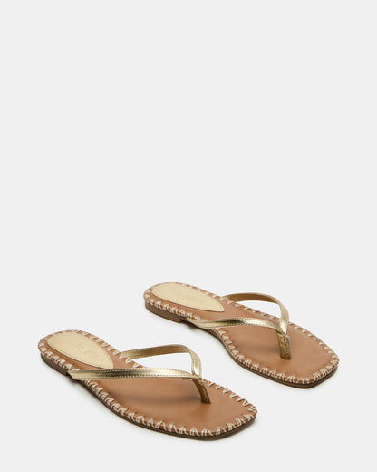 MARELLA Gold Leather Women's Thong Square-Toe Sandal | Steve Madden
