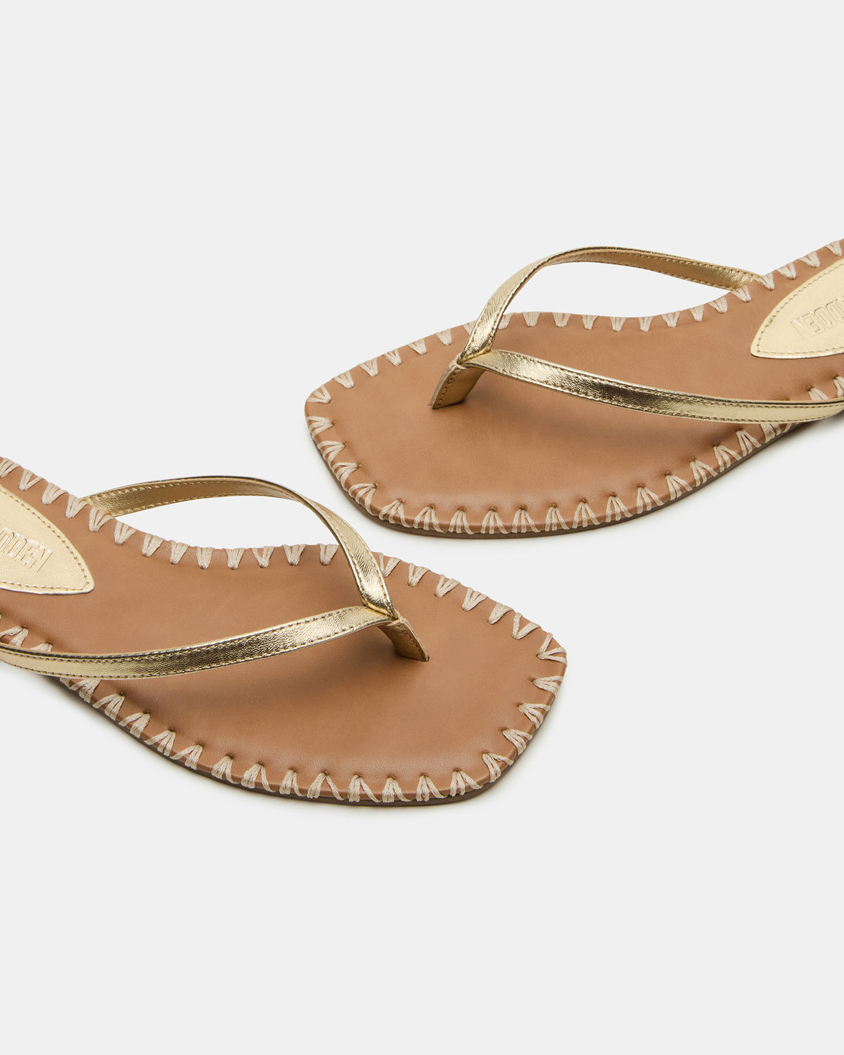 MARELLA Gold Leather Women's Thong Square-Toe Sandal | Steve Madden