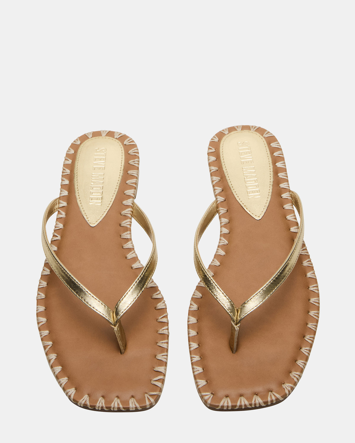 MARELLA Gold Leather Women's Thong Square-Toe Sandal | Steve Madden