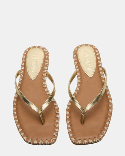 MARELLA Gold Leather Women's Thong Square-Toe Sandal | Steve Madden