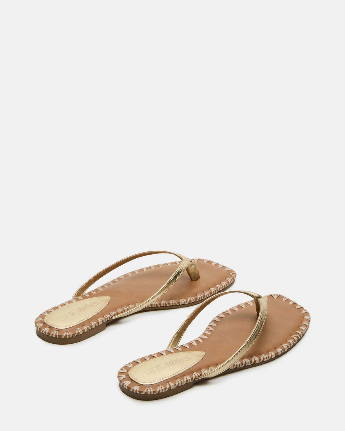 MARELLA Gold Leather Women's Thong Square-Toe Sandal | Steve Madden