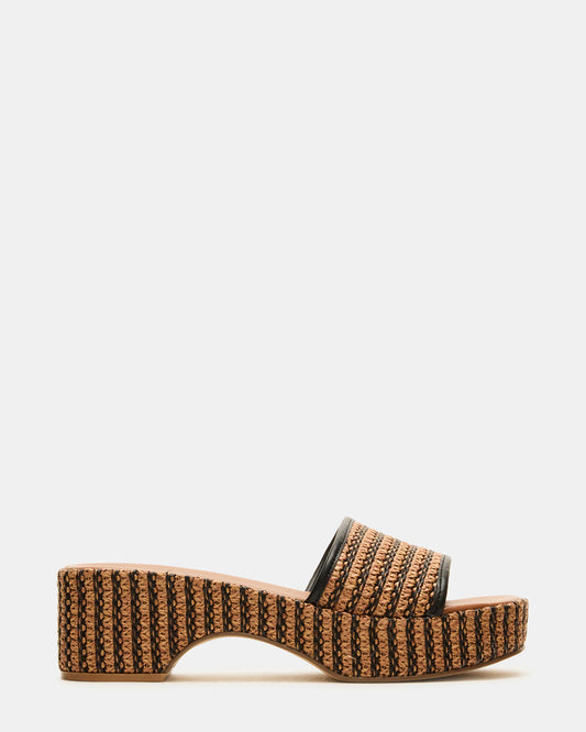 COSIMA Black/Beige Platform Raffia Slide Women's Sandal | Steve Madden