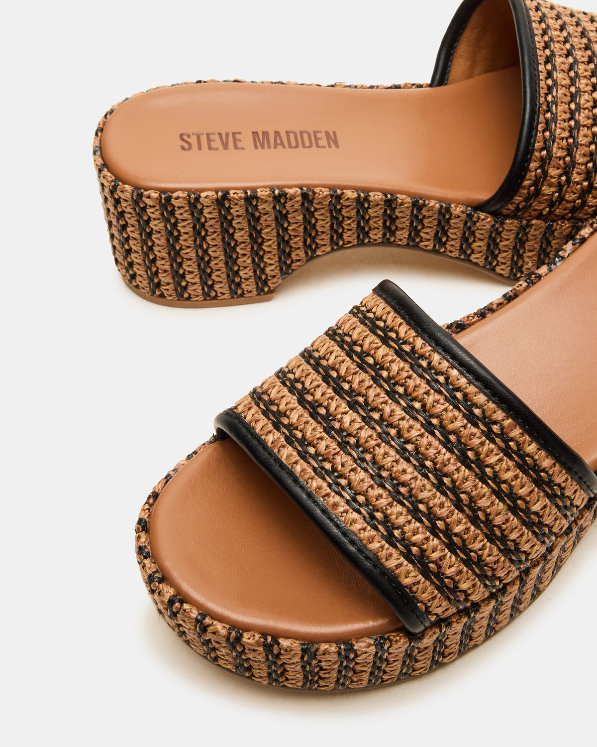 COSIMA Black/Beige Platform Raffia Slide Women's Sandal | Steve Madden