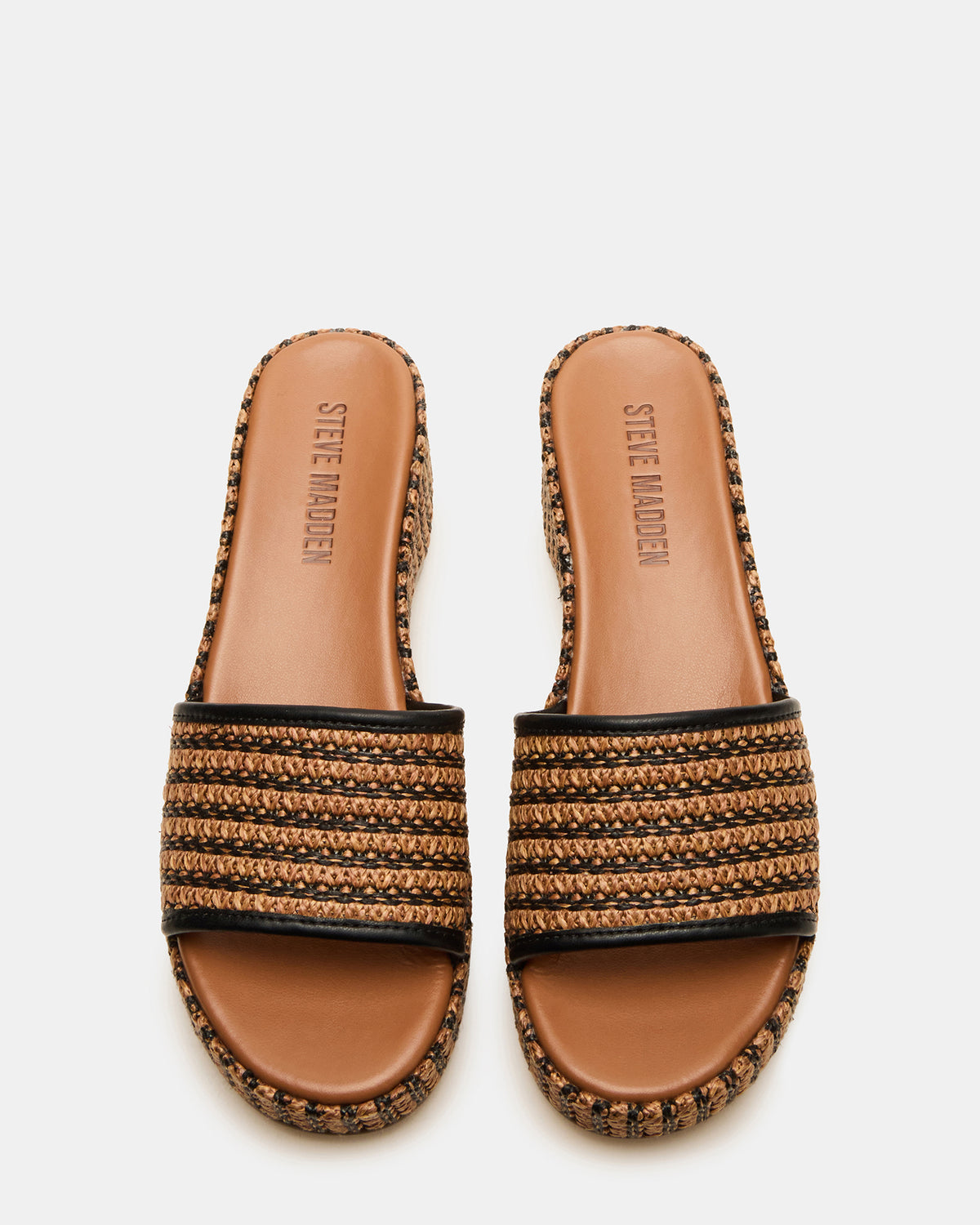 COSIMA Black/Beige Platform Raffia Slide Women's Sandal | Steve Madden