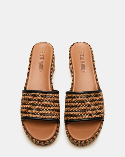 COSIMA Black/Beige Platform Raffia Slide Women's Sandal | Steve Madden
