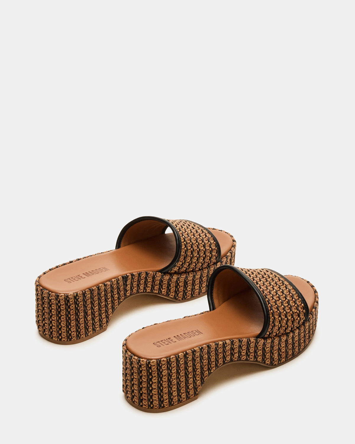 COSIMA Black/Beige Platform Raffia Slide Women's Sandal | Steve Madden