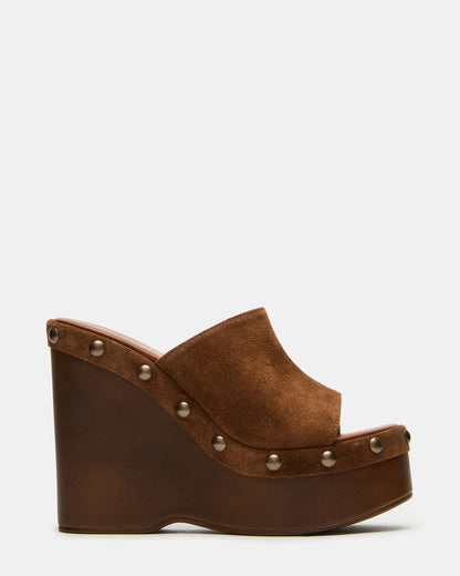 JOVIE Chestnut Suede Platform Studded Wedge Women's Sandal | Steve Madden
