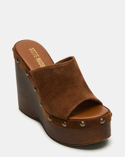 JOVIE Chestnut Suede Platform Studded Wedge Women's Sandal | Steve Madden