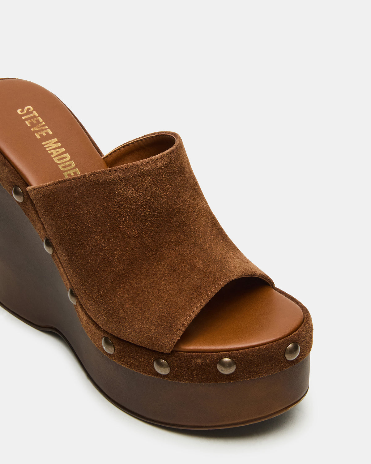 JOVIE Chestnut Suede Platform Studded Wedge Women's Sandal | Steve Madden