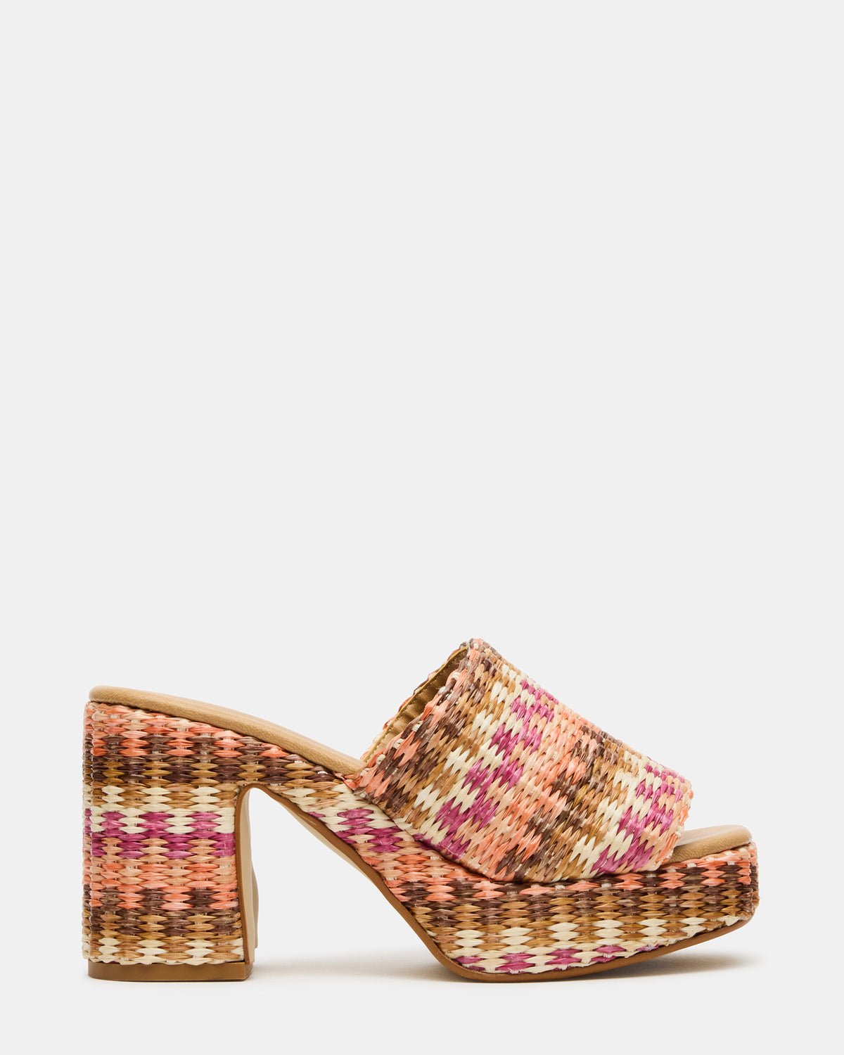 KOLA Pink Raffia Platform Square-Toe Block Heel Mule Women's Sandal | Steve Madden