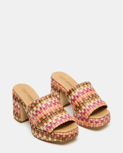 KOLA Pink Raffia Platform Square-Toe Block Heel Mule Women's Sandal | Steve Madden