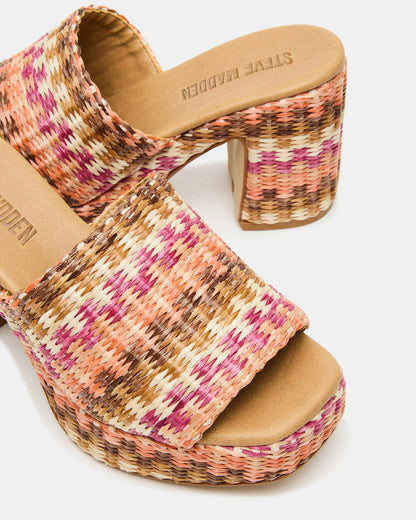 KOLA Pink Raffia Platform Square-Toe Block Heel Mule Women's Sandal | Steve Madden