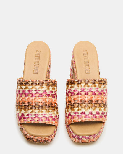 KOLA Pink Raffia Platform Square-Toe Block Heel Mule Women's Sandal | Steve Madden