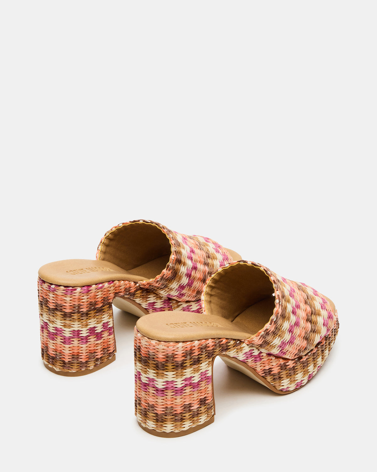 KOLA Pink Raffia Platform Square-Toe Block Heel Mule Women's Sandal | Steve Madden