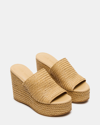 CASSI Natural Platform Raffia Wedge Women's Sandal | Steve Madden