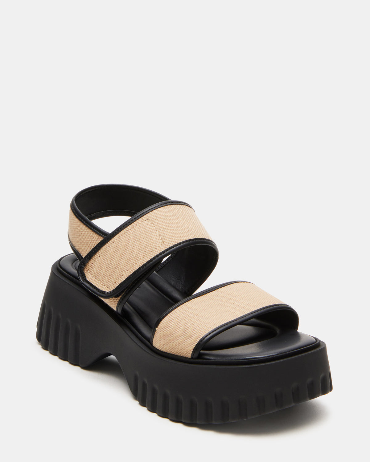 GROVER Black/Tan Women's Square-Toe Platform Sandal | Steve Madden